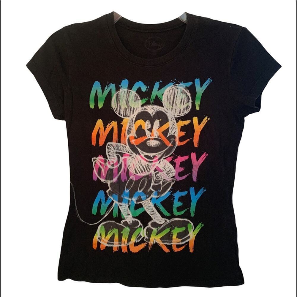 DISNEY Junior Black With Mickey Graphic T-Shirt / Size: 7/8